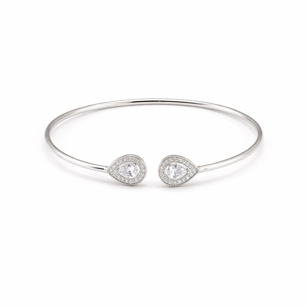 Twin Crystal Drop Bangle – Minimal Elegant Adjustable Bracelet for Women | Modern Everyday Statement Jewellery