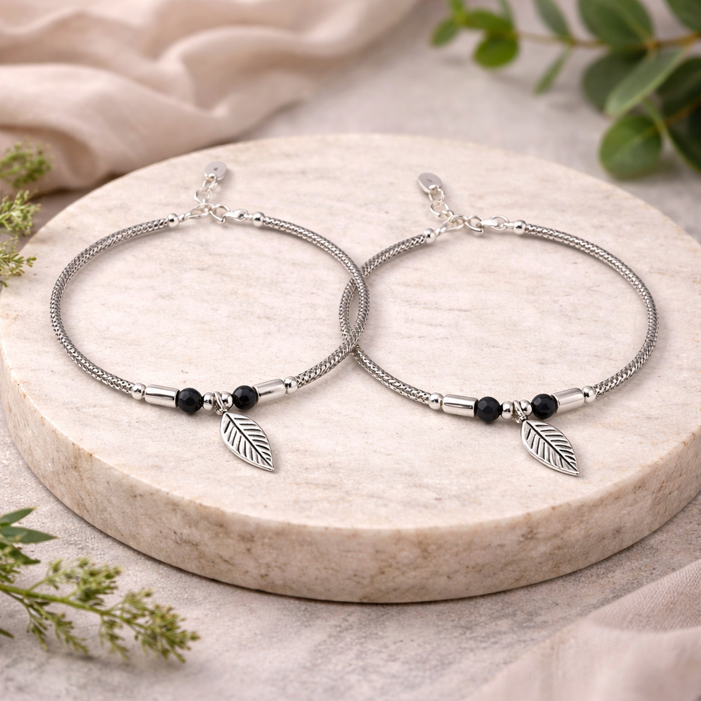 Leaf Charm Twin Bracelet Set – Minimal Elegant Adjustable Bracelets for Women | Nature Inspired Everyday Wrist Jewellery