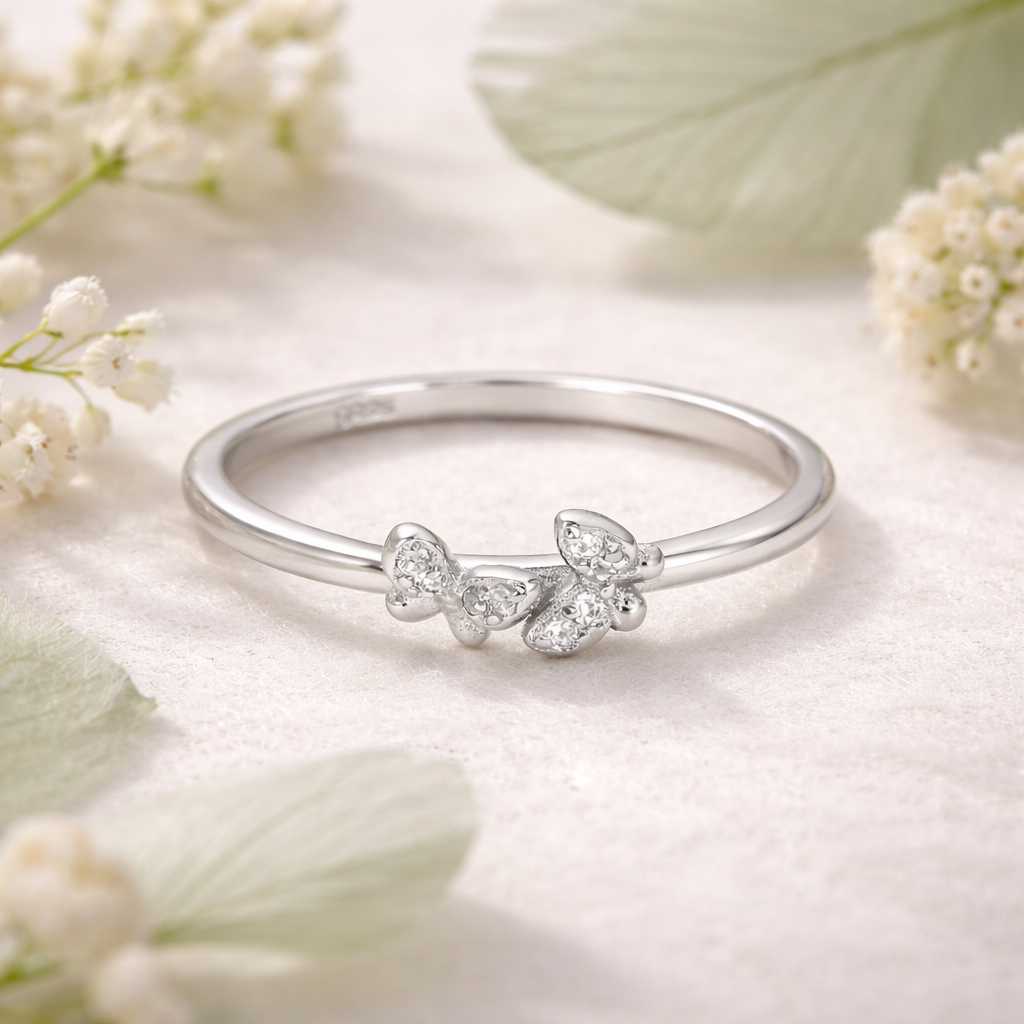 Crystal Flutter Bow Ring – Minimal Elegant Adjustable Ring for Women | Delicate Everyday Statement Jewellery