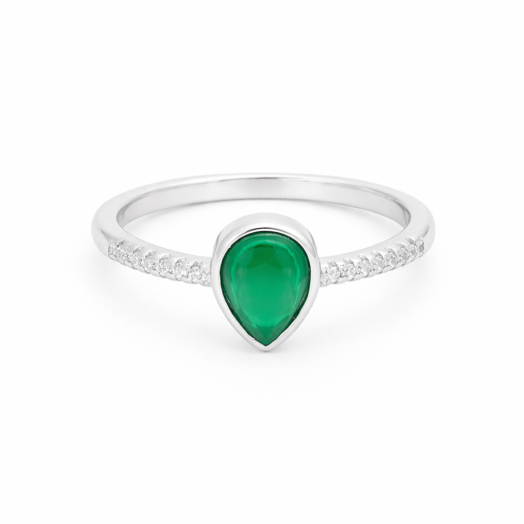 Emerald Drop Halo Ring – Elegant Minimal Adjustable Ring for Women | Refined Teardrop Statement Jewellery