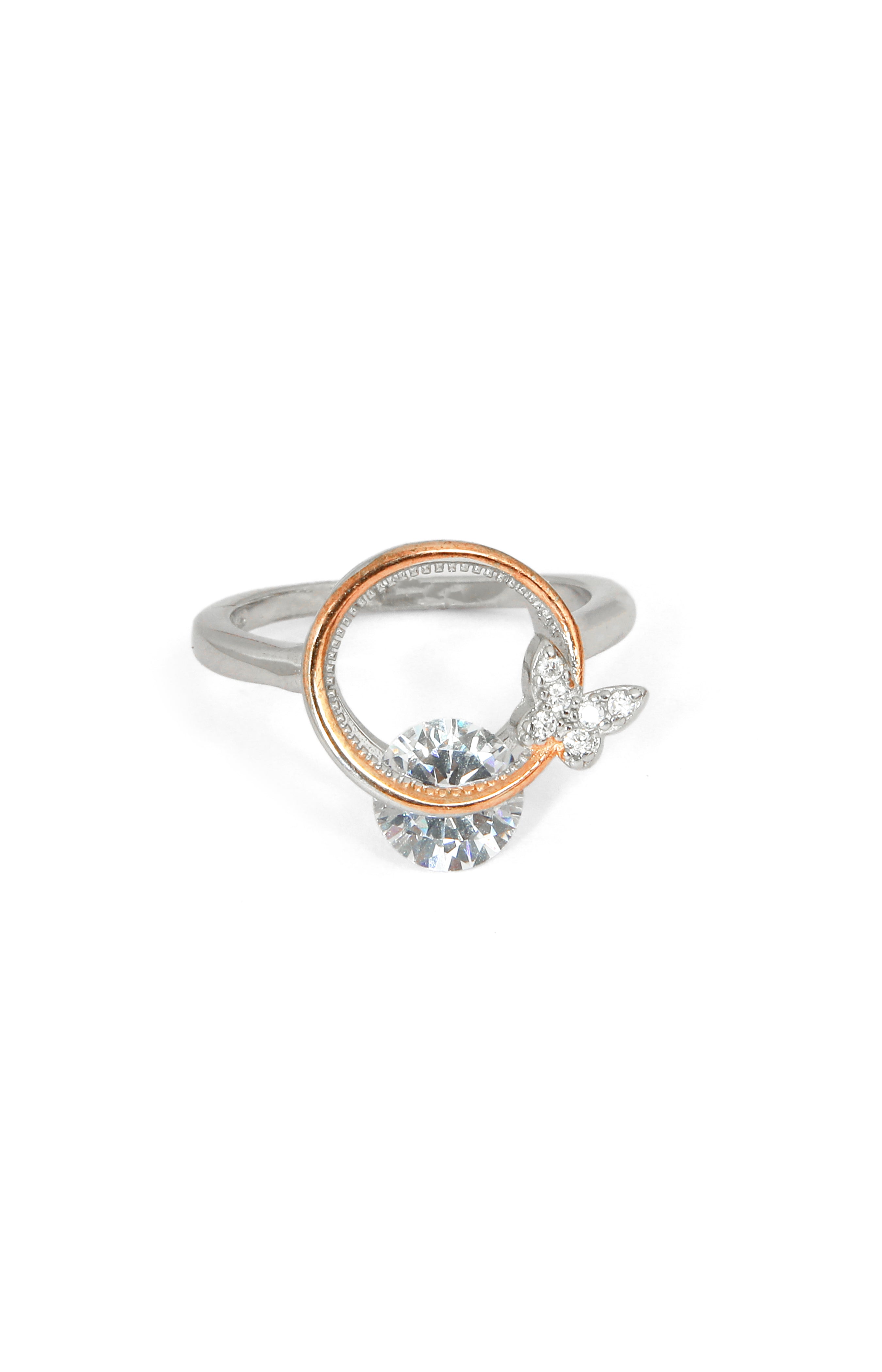 Silver Butterfly and Rose Gold Halo Ring