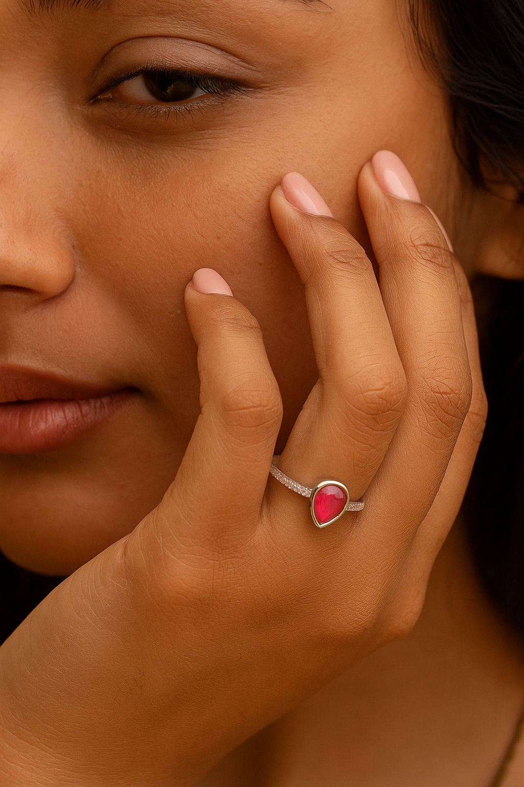 Rosé Teardrop Silver Ring