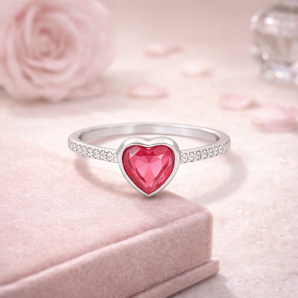 Scarlet Heart Glow Ring – Romantic Minimal Ring for Women | Elegant Everyday Symbolic Jewellery