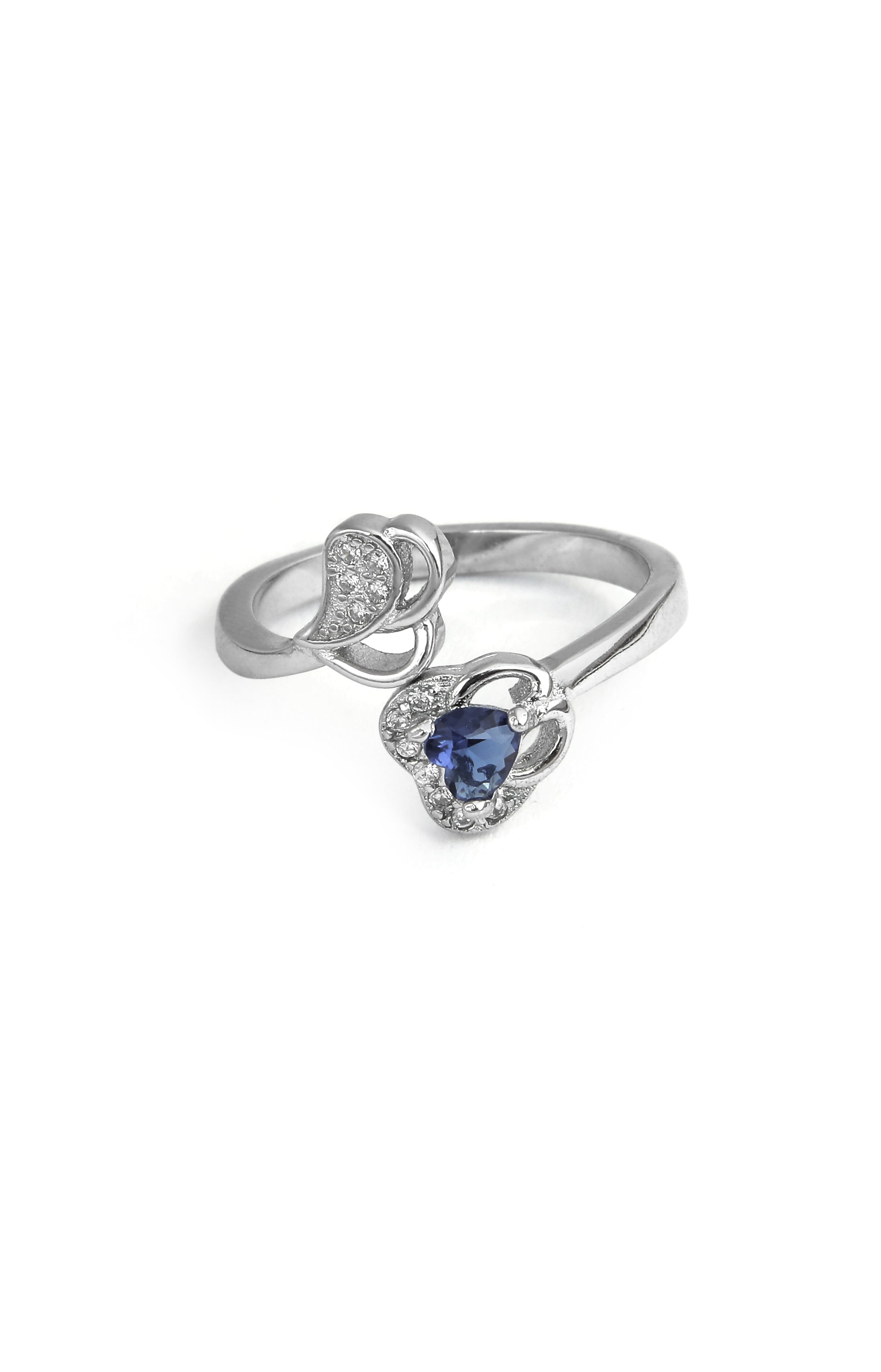 Sapphire Heart & Diamond Swirl Ring