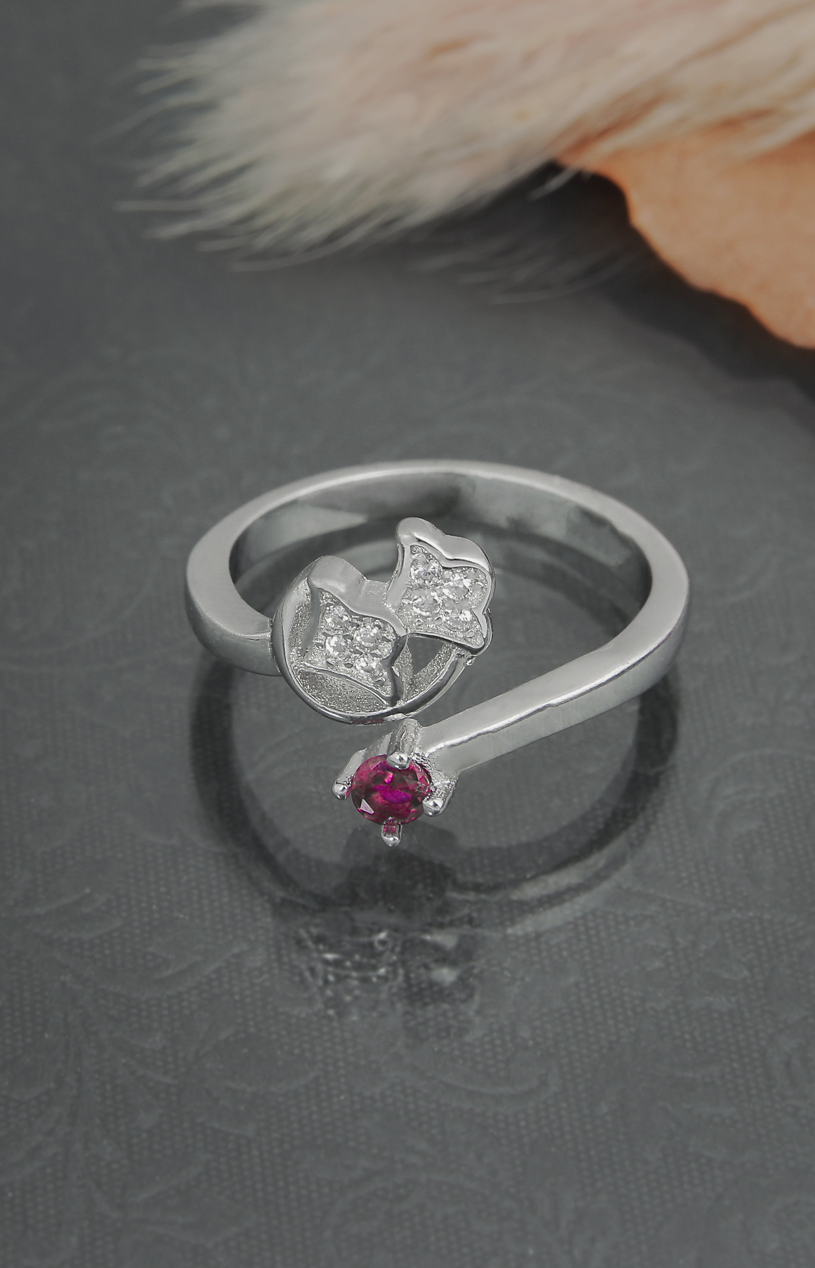 Twin Leaf Ruby Ring