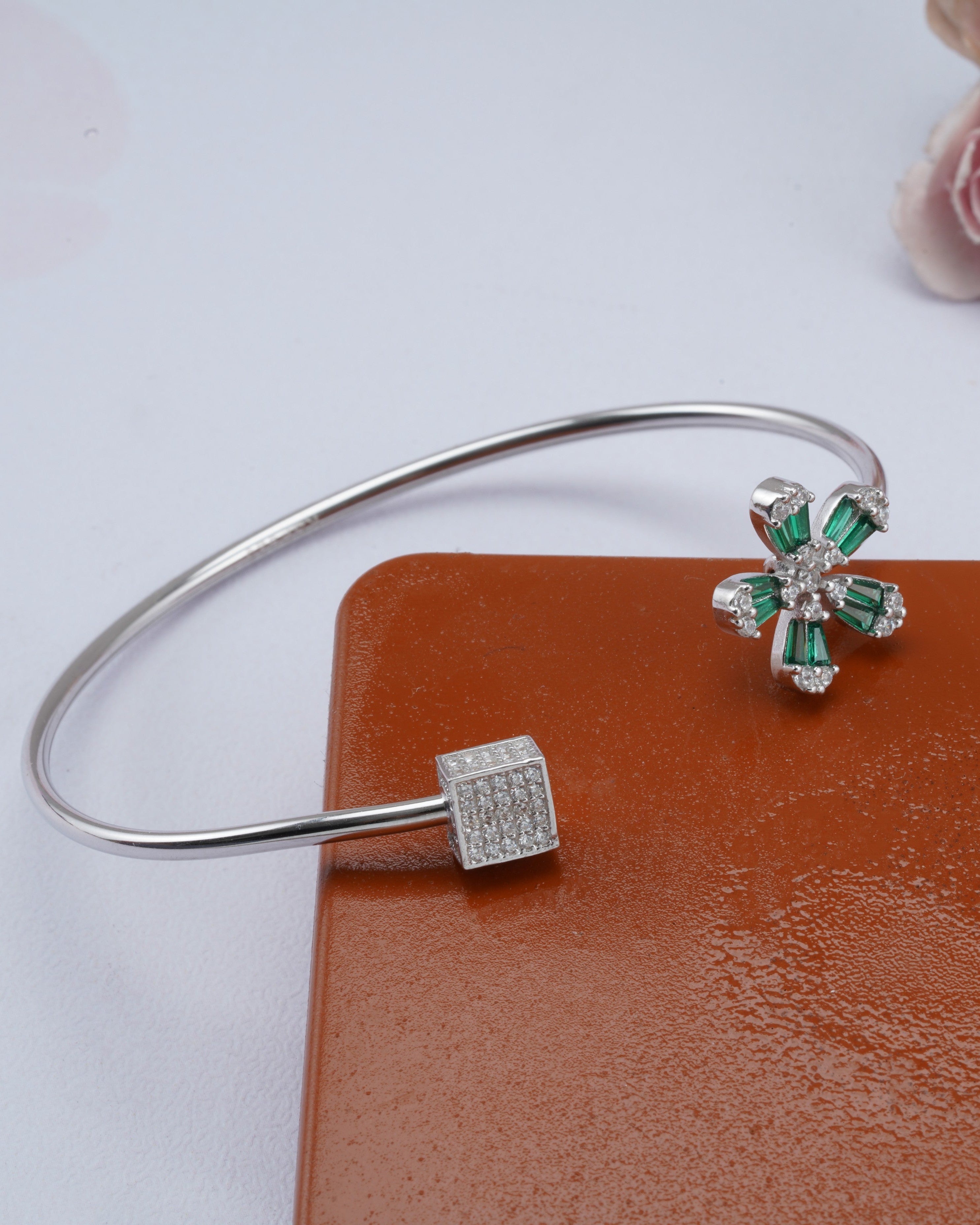 Emerald Prism Bloom Cuff Bracelet