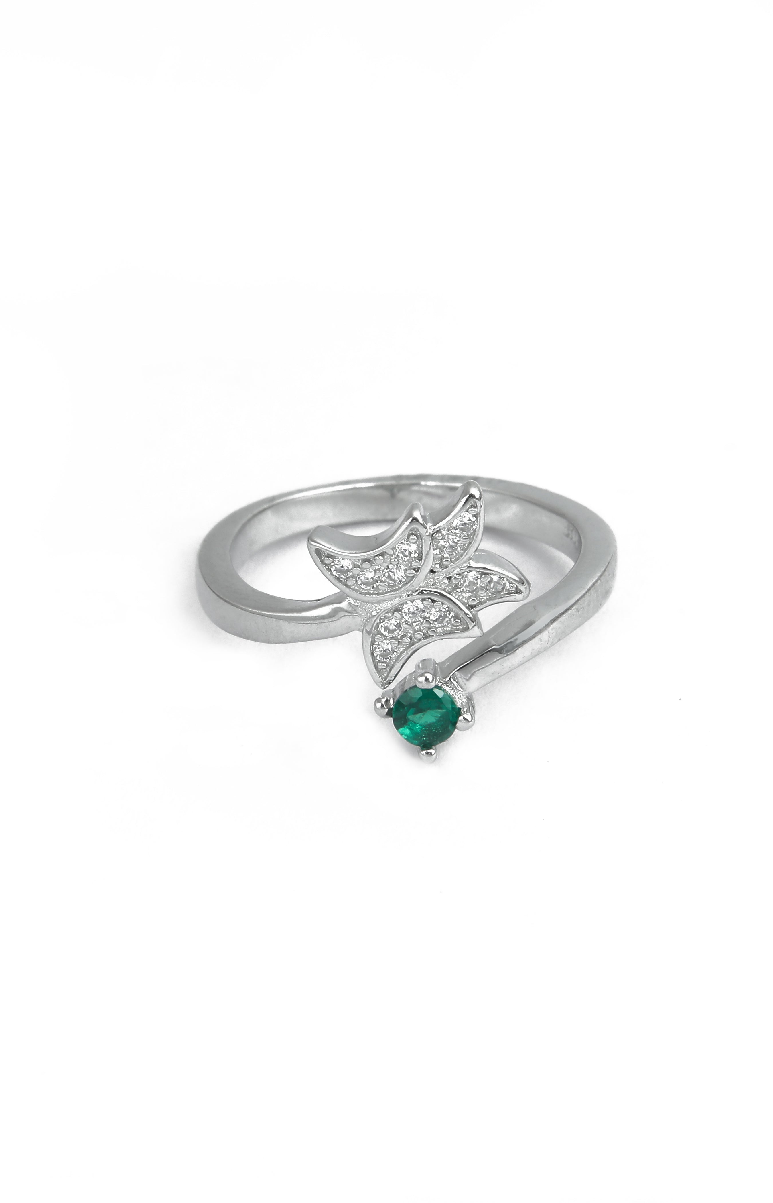 Silver Petal Emerald Ring
