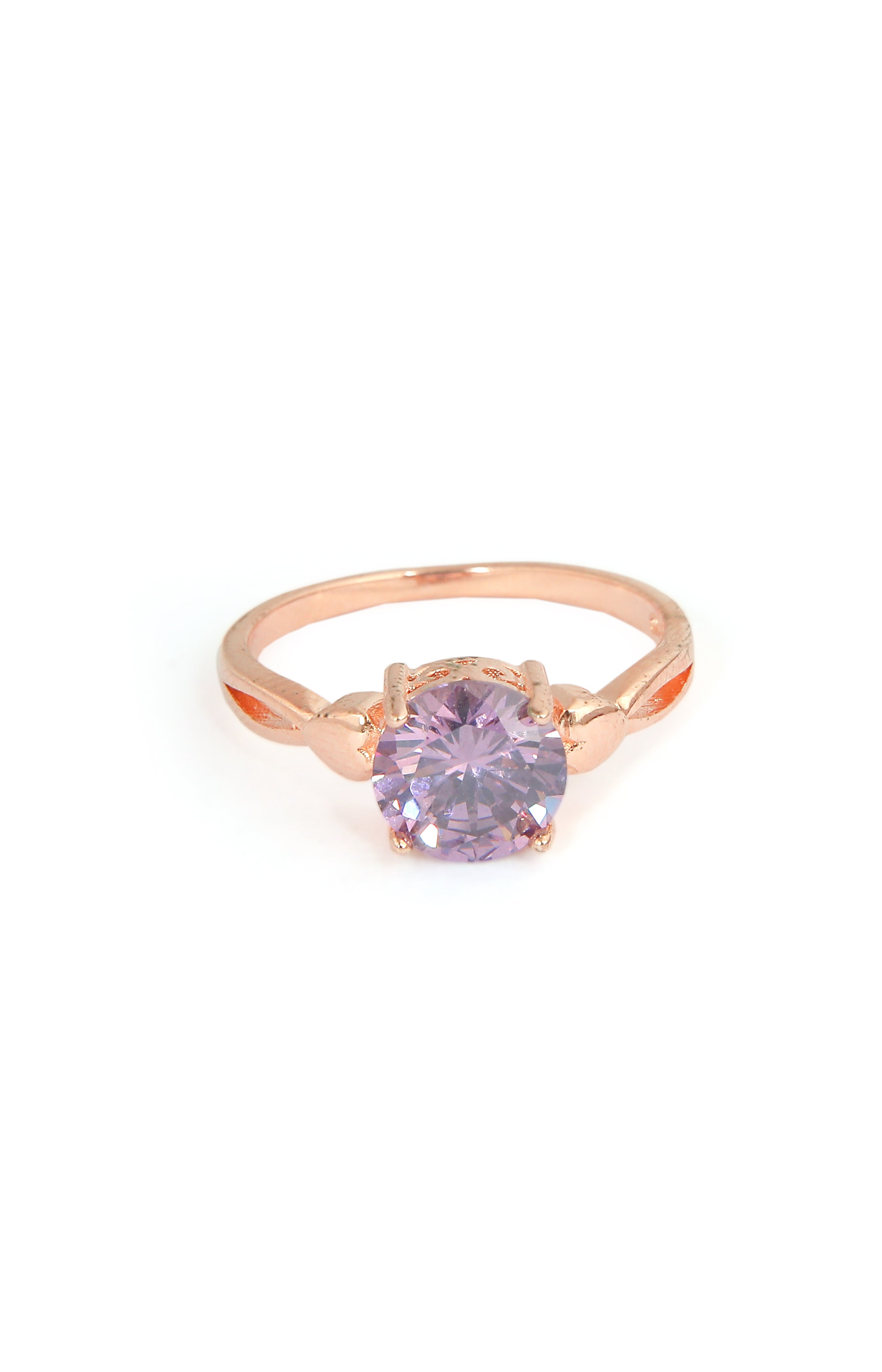 Rose Gold Ring with Lavender Solitaire Stone