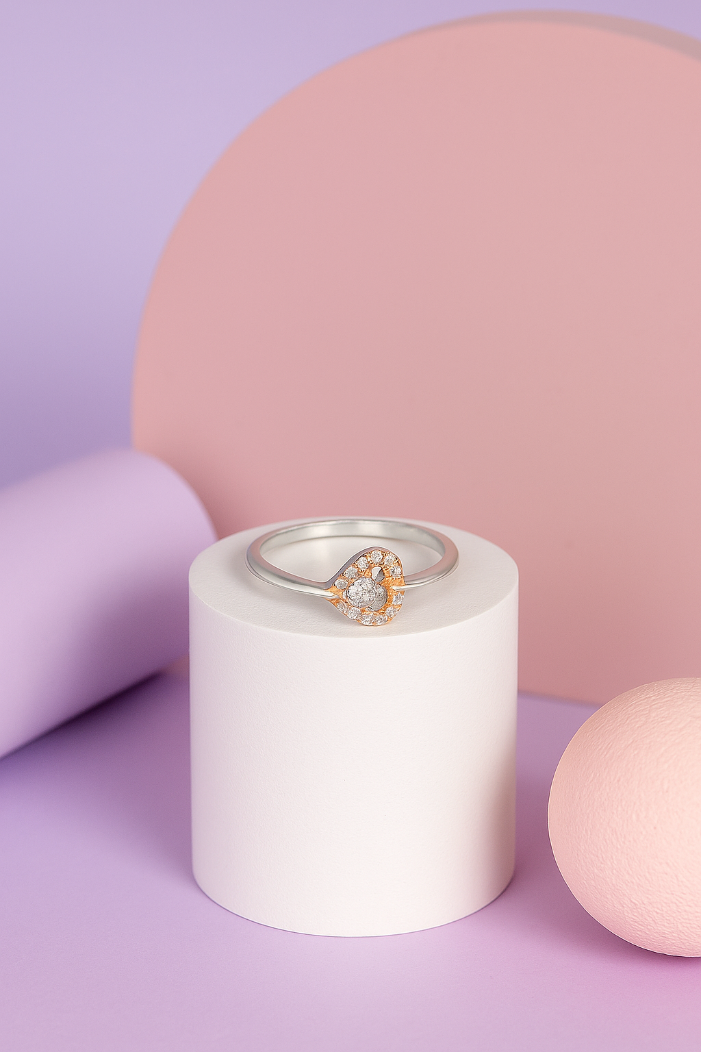 Silver Teardrop CZ Ring with Rose Gold Accents