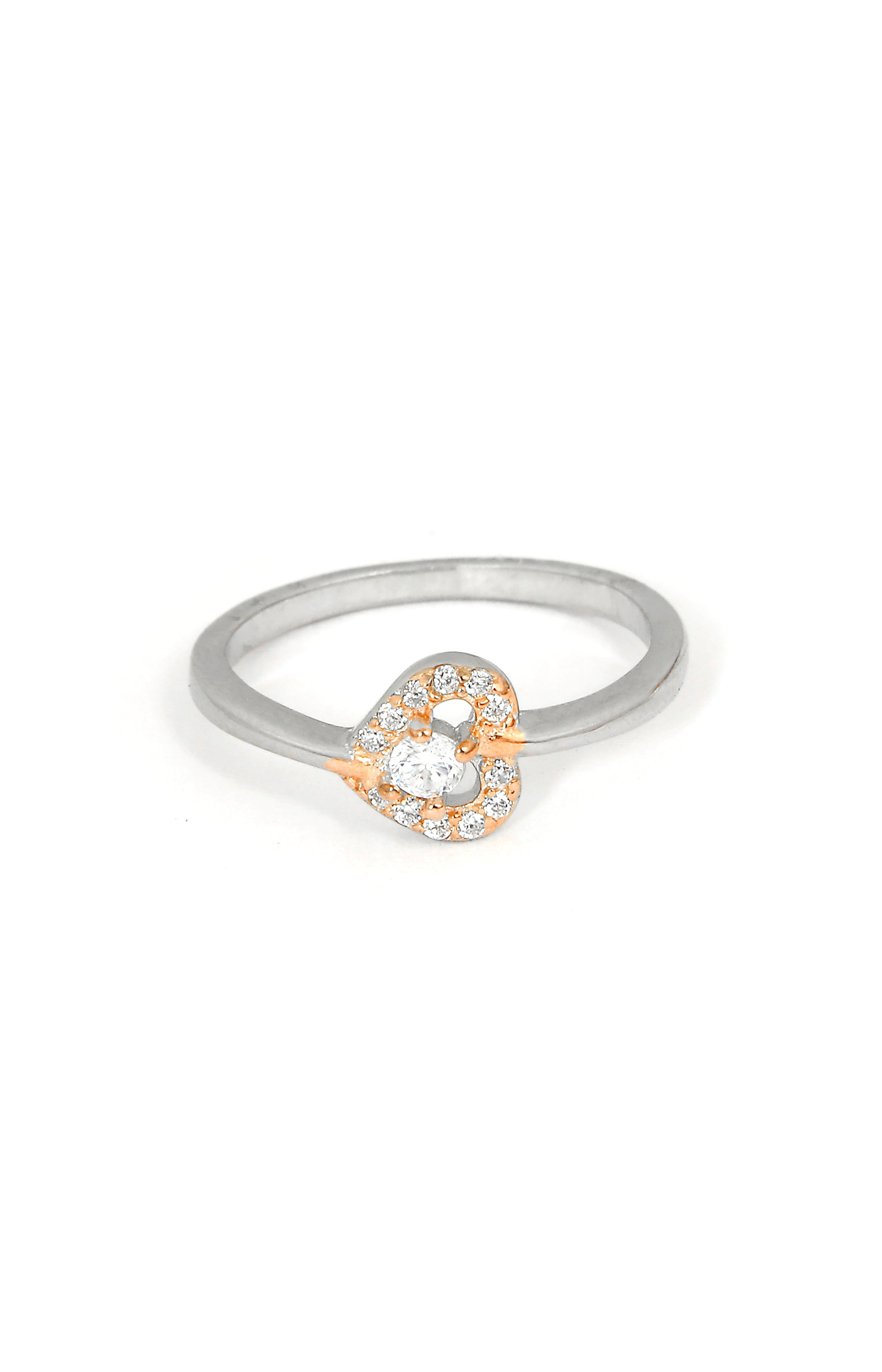 Silver Teardrop CZ Ring with Rose Gold Accents