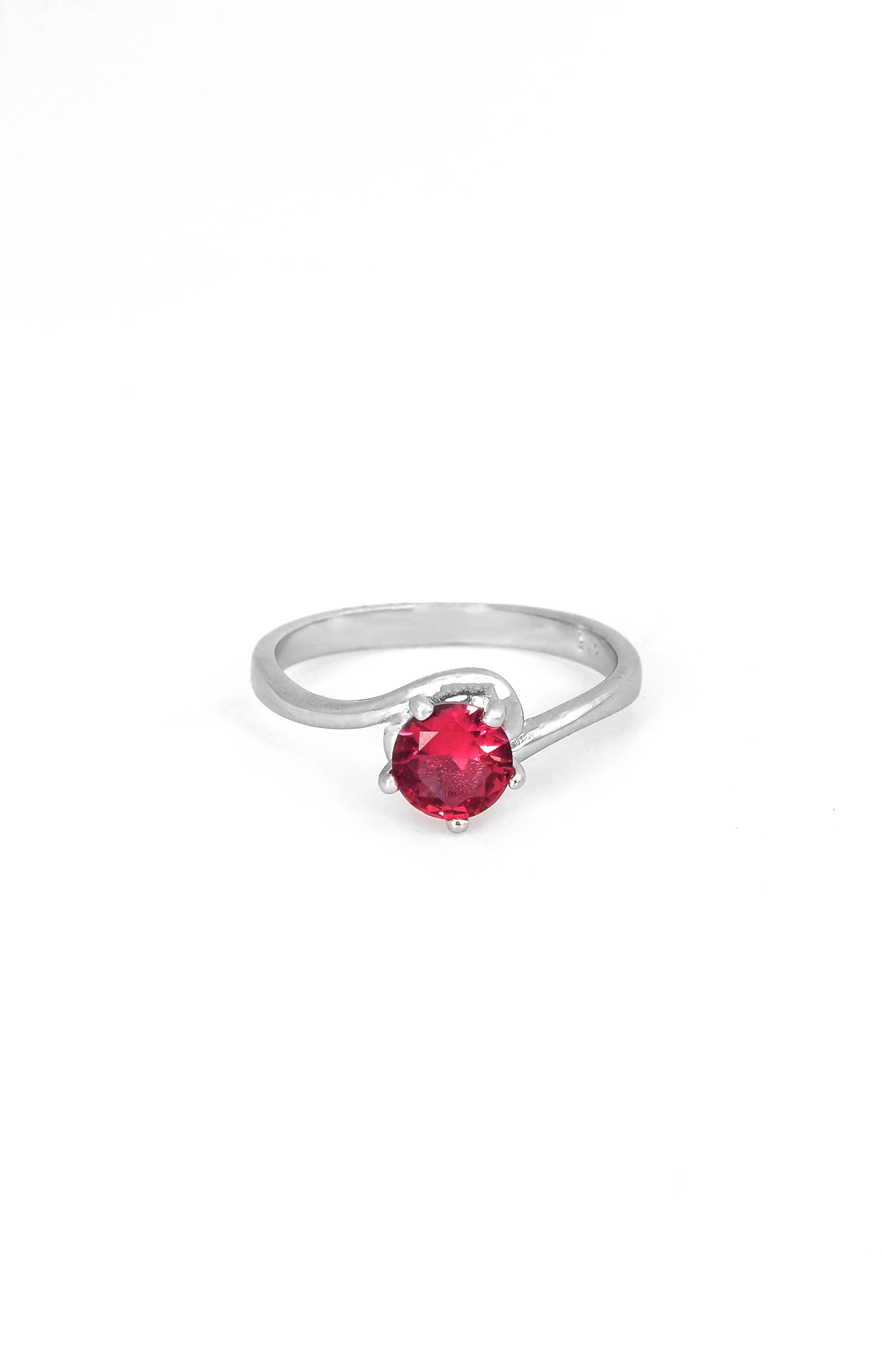 Silver Crimson Curve Solitaire Ring