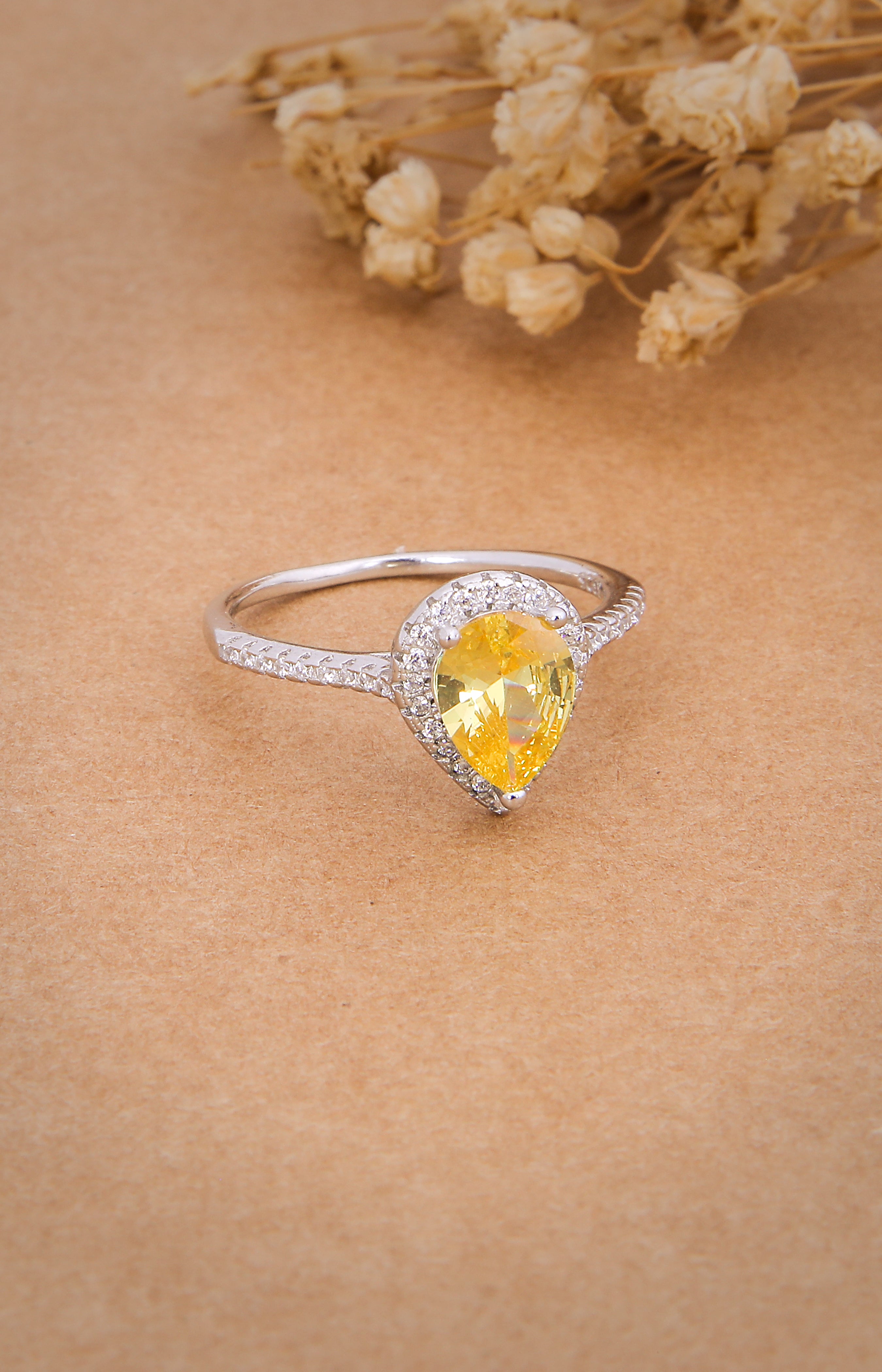 Golden Teardrop Halo Ring