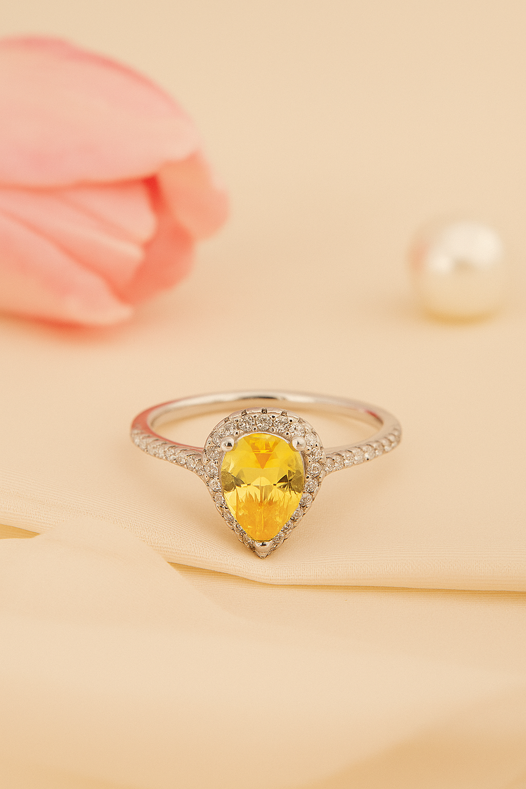 Golden Teardrop Halo Ring