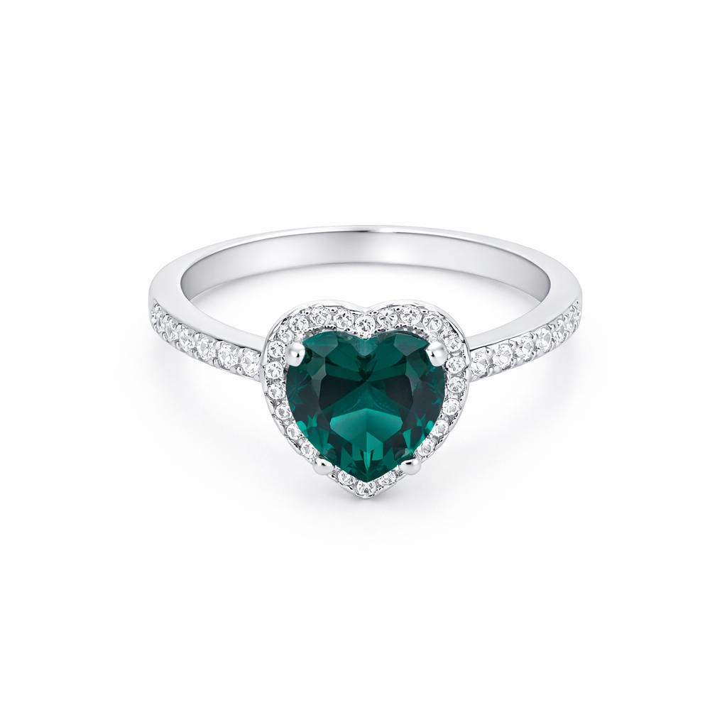 Green Heart Crystal Ring – Elegant Minimal Adjustable Ring for Women | Romantic Statement Everyday Jewellery