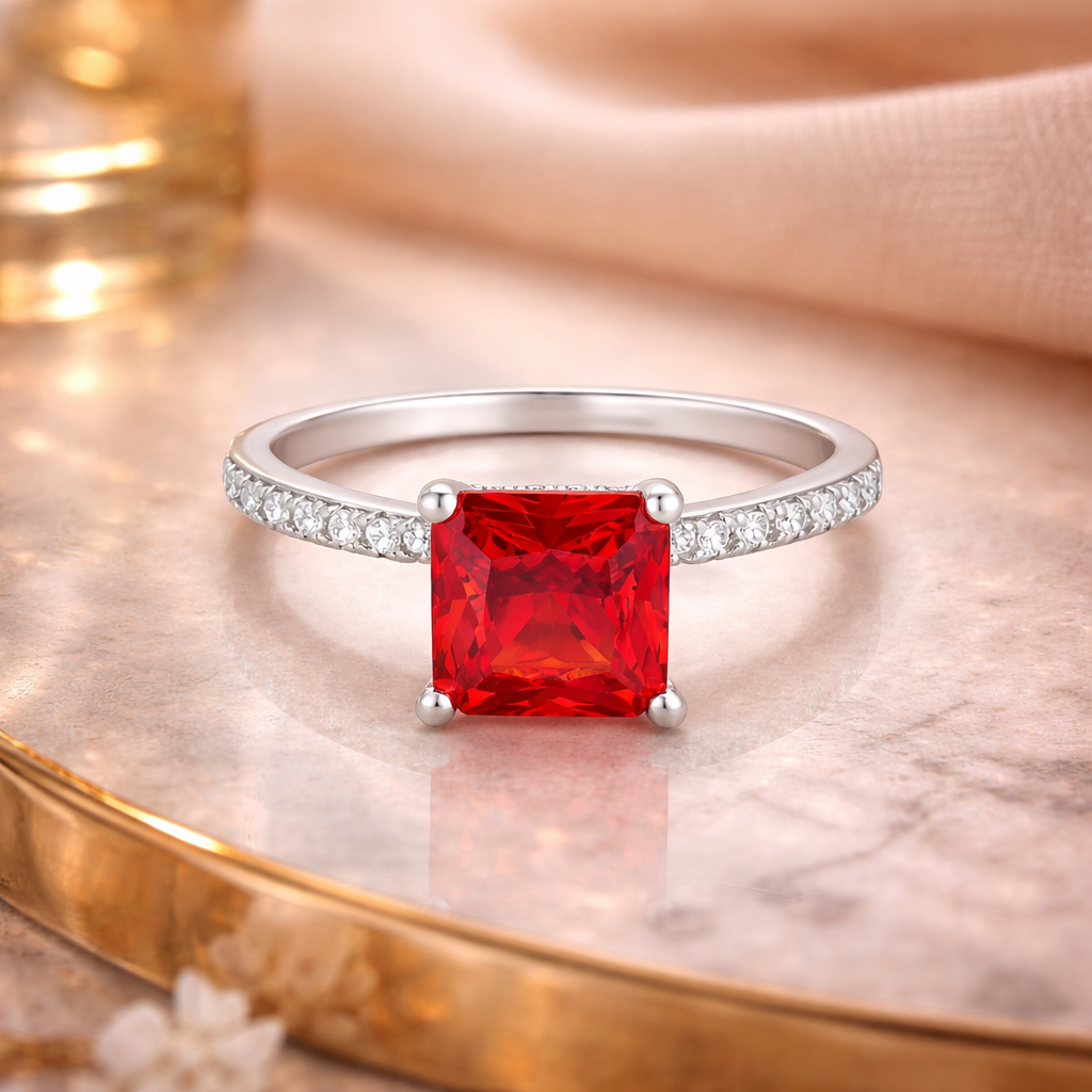 Fiery Radiance Square Ring – Minimal Elegant Ring for Women | Bold Modern Statement Jewellery
