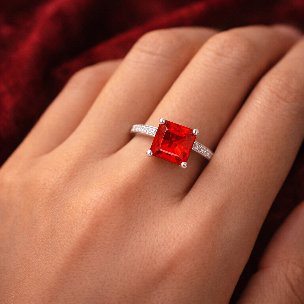 Fiery Radiance Square Ring – Minimal Elegant Ring for Women | Bold Modern Statement Jewellery