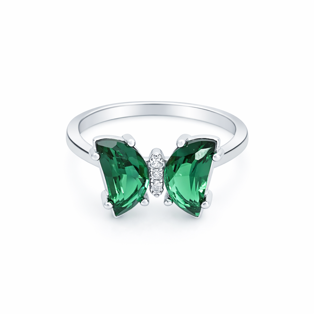 Green Butterfly Crystal Ring – Elegant Adjustable Minimal Statement Ring for Women | Everyday Fashion Jewellery